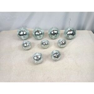 Lot 9 Disco Ball Ornaments Silver Mirror Christmas Tree Party Decor Assorted